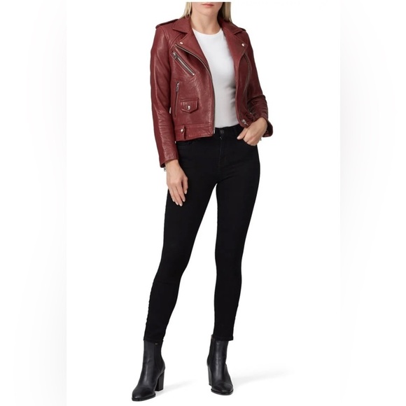 IRO biker moto jacket motocycle red maroon small lamb leather zipper Ebenya